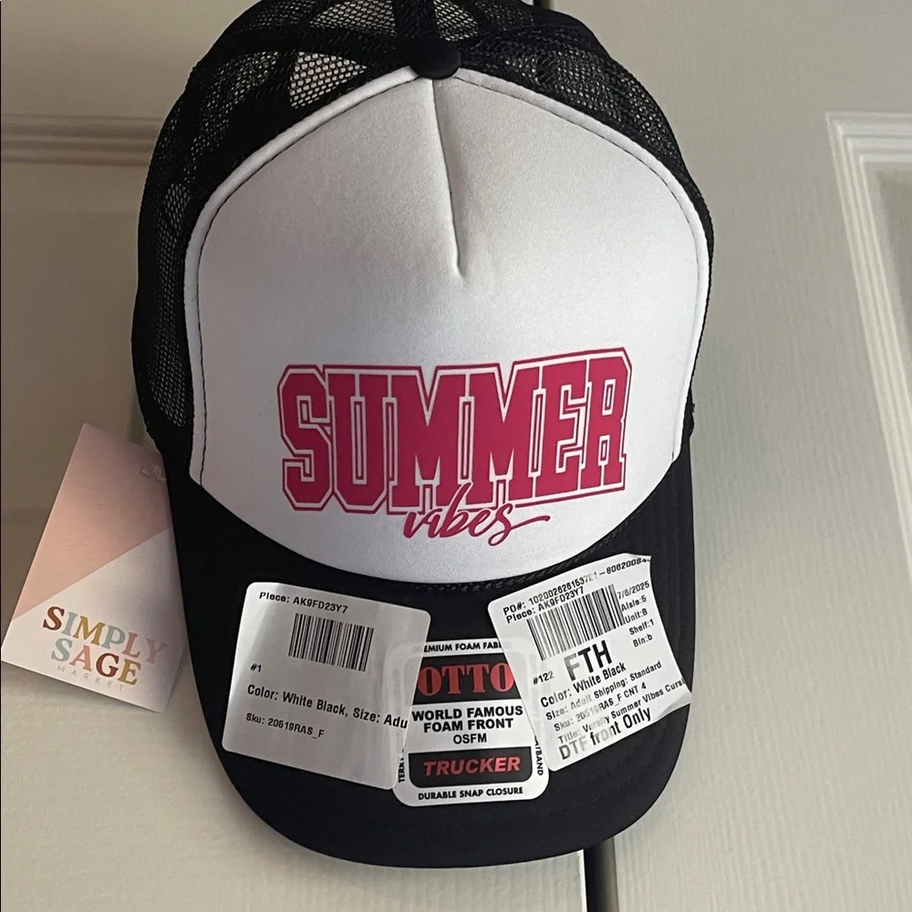 Simply Sage Market Summer Vibes Trucker Hat Foam Black White Otto One Size NWT